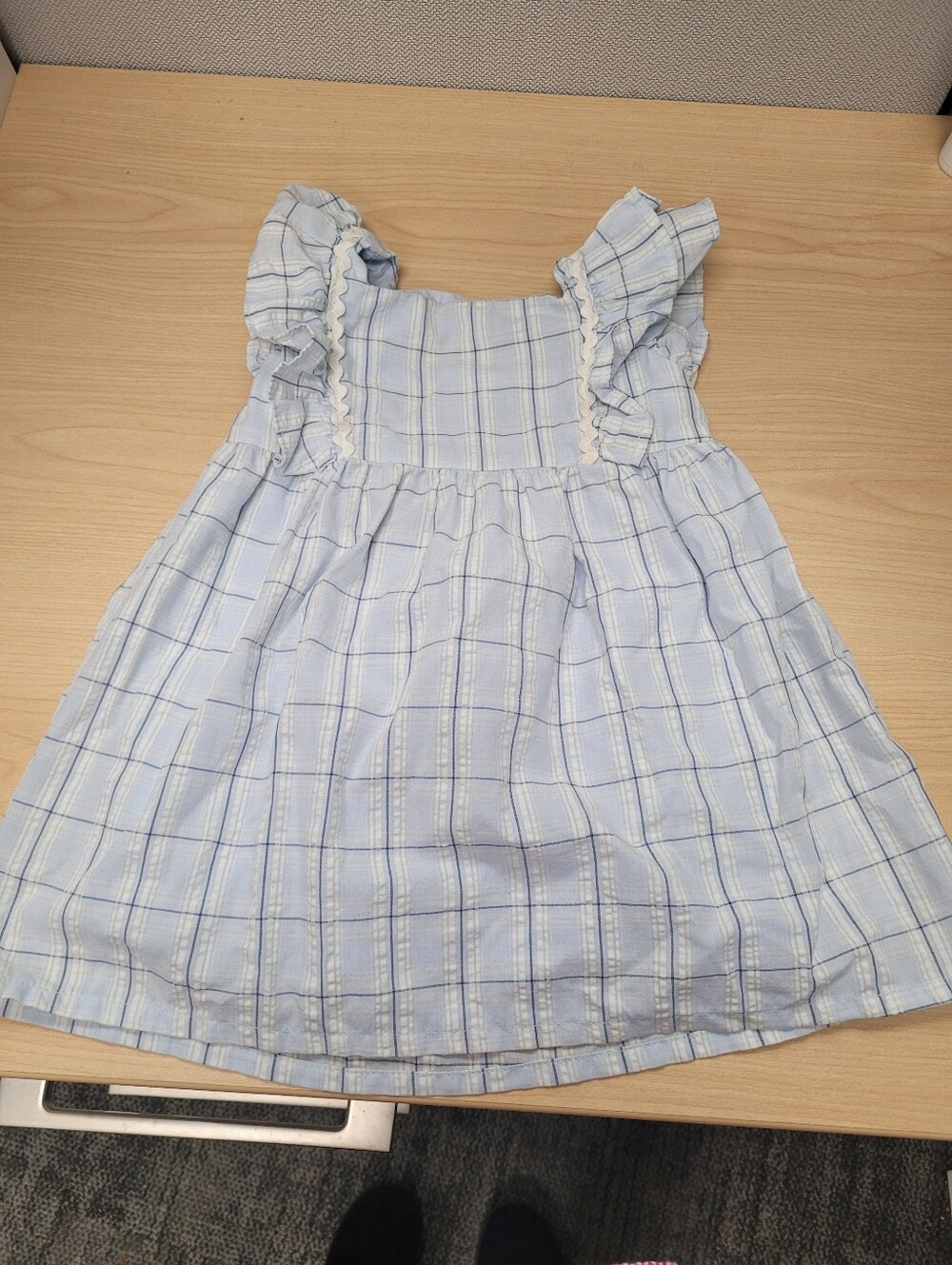 Carter's Light Blue Windowpane Ruffle-Sleeve Dress - Picture 3 of 5